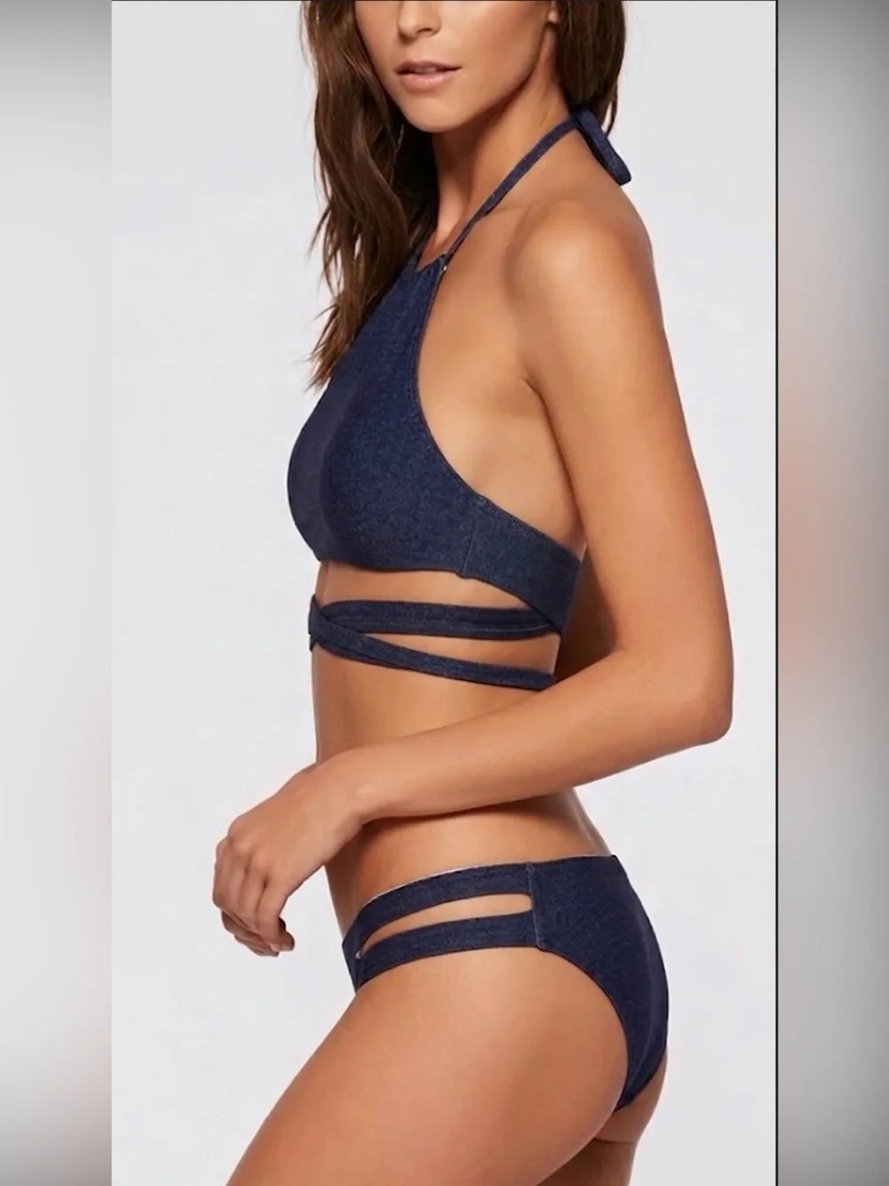 NEW L*Space Bikini Set Lizzie Denim Wrap Top & Estella Bottom Medium Resortwear